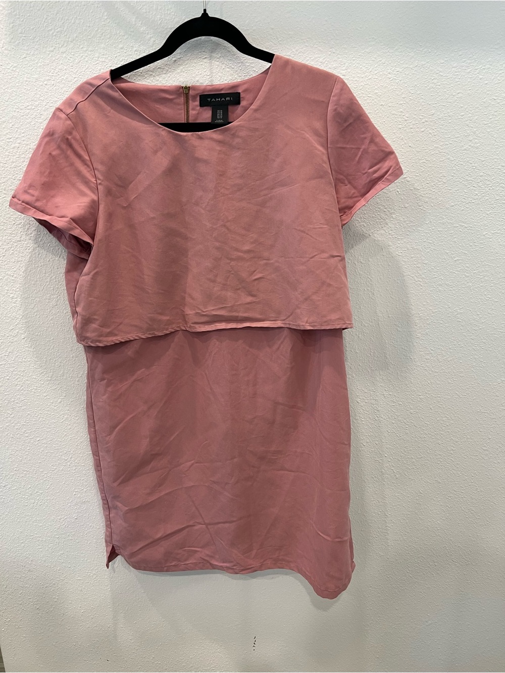 Tahari Dusty Rose Layered Short-Sleeve Tunic Top